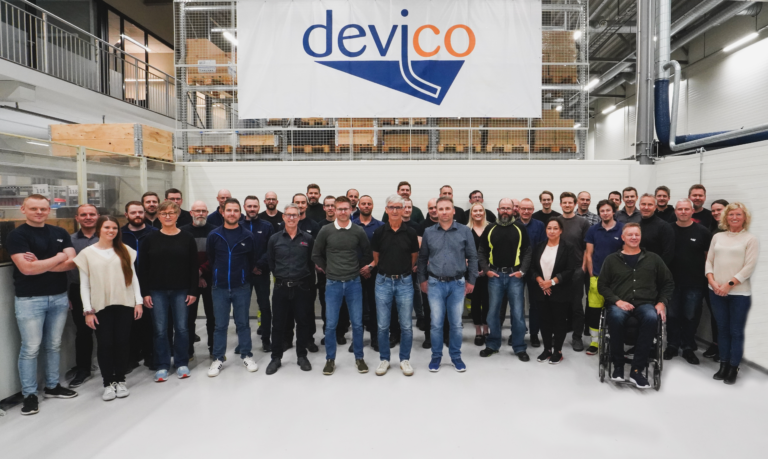 Group photo of Devico AS team in the Heimdal office workshop